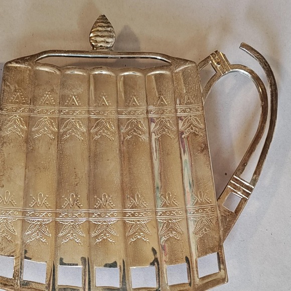 Vintage Godinger Silver 1992 Teapot Trivet Book Motif Silverplate Kitchen Decor - Picture 2 of 8